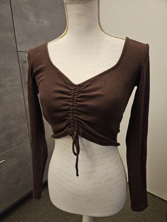 Zara Crop Top Langarm Raffung Braun Grösse M neu