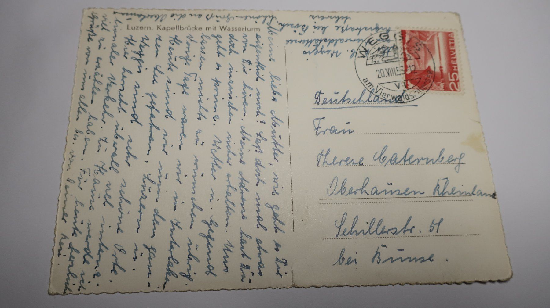 Cartoline postali: Luzern Kapellbrücke mit Wasserturm  1953 – Usato da Cormoret venduto da Pascalll2001 3