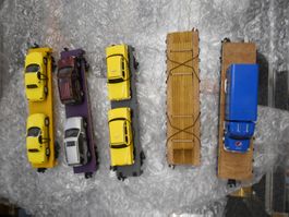 Eisenbahnwagen mit Autos, guter Zustand, ohne OK, z.T. MTH