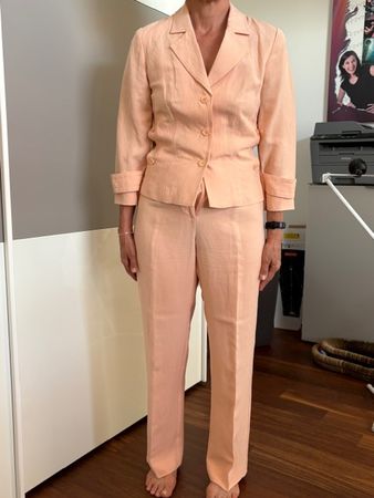 Hosenanzug apricot, 45% Leinen, 55% Seide, Jacke 34, Hose 38