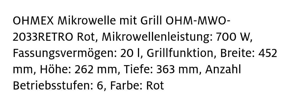 Appareils de cuisine: Mikrowelle Ohmex – D'occasion à Zürich par reusp 1
