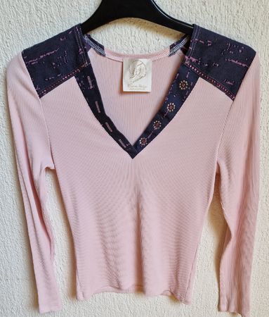 Shirt langarm, Glitzersteinchen, rosa, stretch, Gr.34, Brief