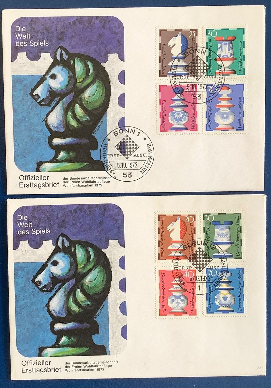 Alle Briefmarken: 1972 FDC Schachfiguren Bonn +Berlin – Neu (gemäss Beschreibung) aus Liestal von Pep3