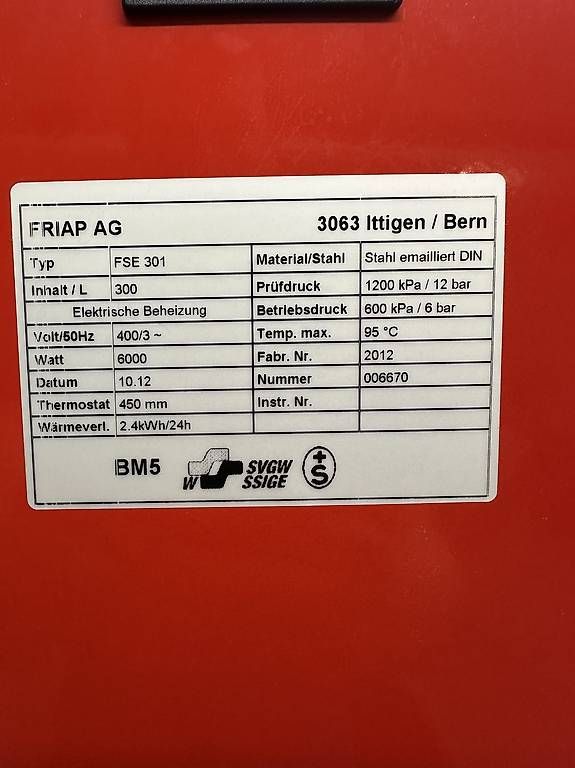 Sanitari: Warmwasserboiler - 300L - Friap – Usato da Bremgarten b. Bern venduto da DominiqueGilgen 2