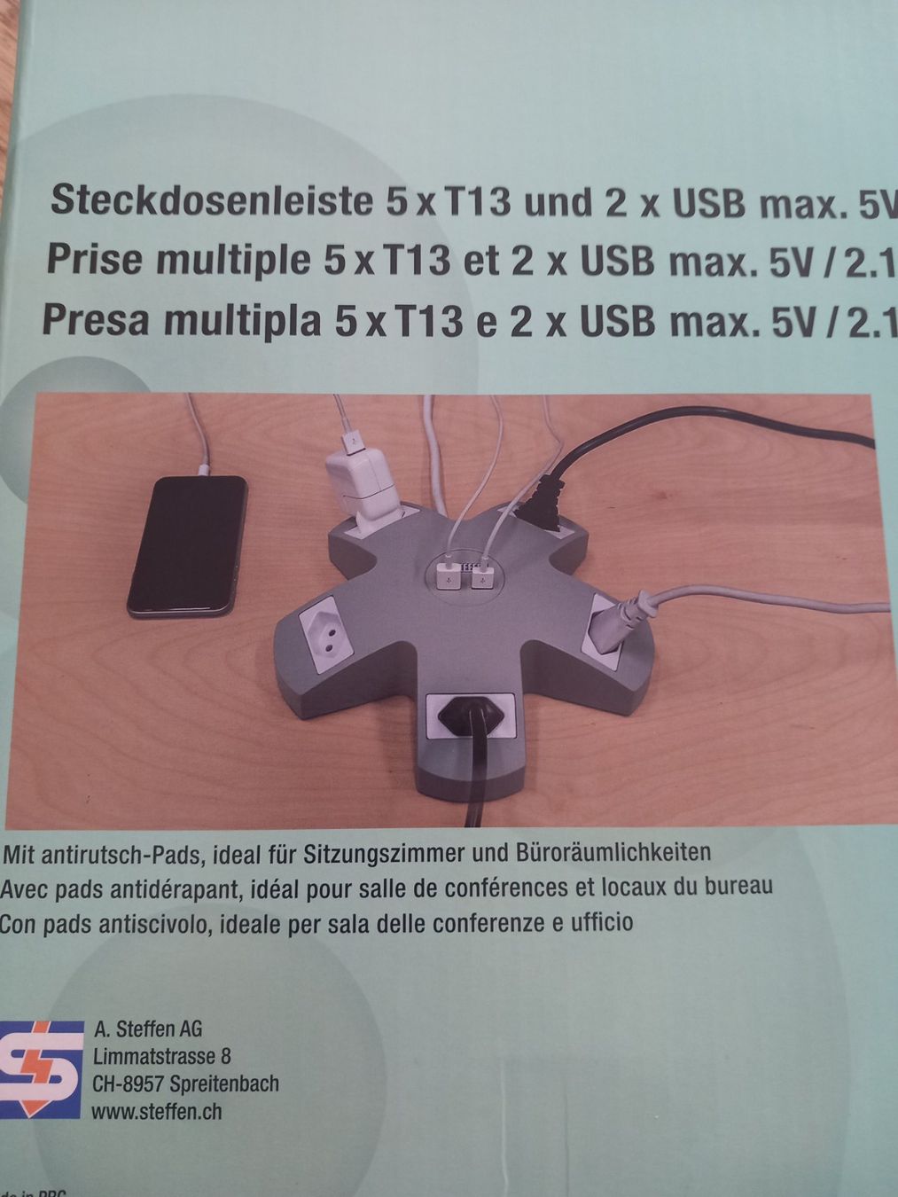 Stecker: Steckdoseverteiler 5x T13 und 2x USB – Neu und originalverpackt aus Thun von Beas-Allerlei