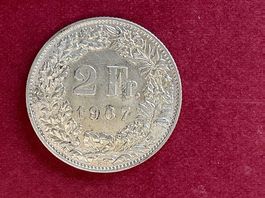 🇨🇭2 FR 1967 Silbermünze sehr schön