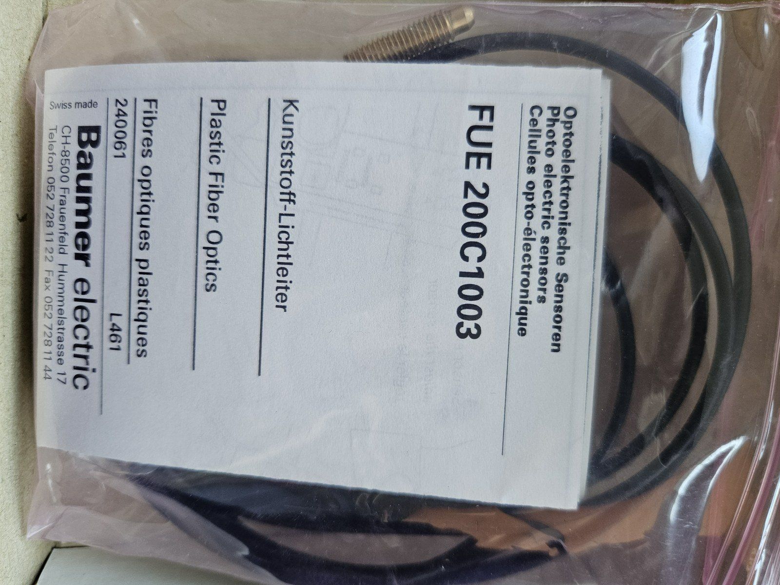 Componenti elettronici: Baumer FUE 200C1003 Kunststoff-Lichtleiter original – Usato da Tübach venduto da Schips_ag