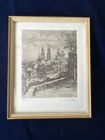 Originale Radierung Zürich Grossmünster gerahmt, alt!