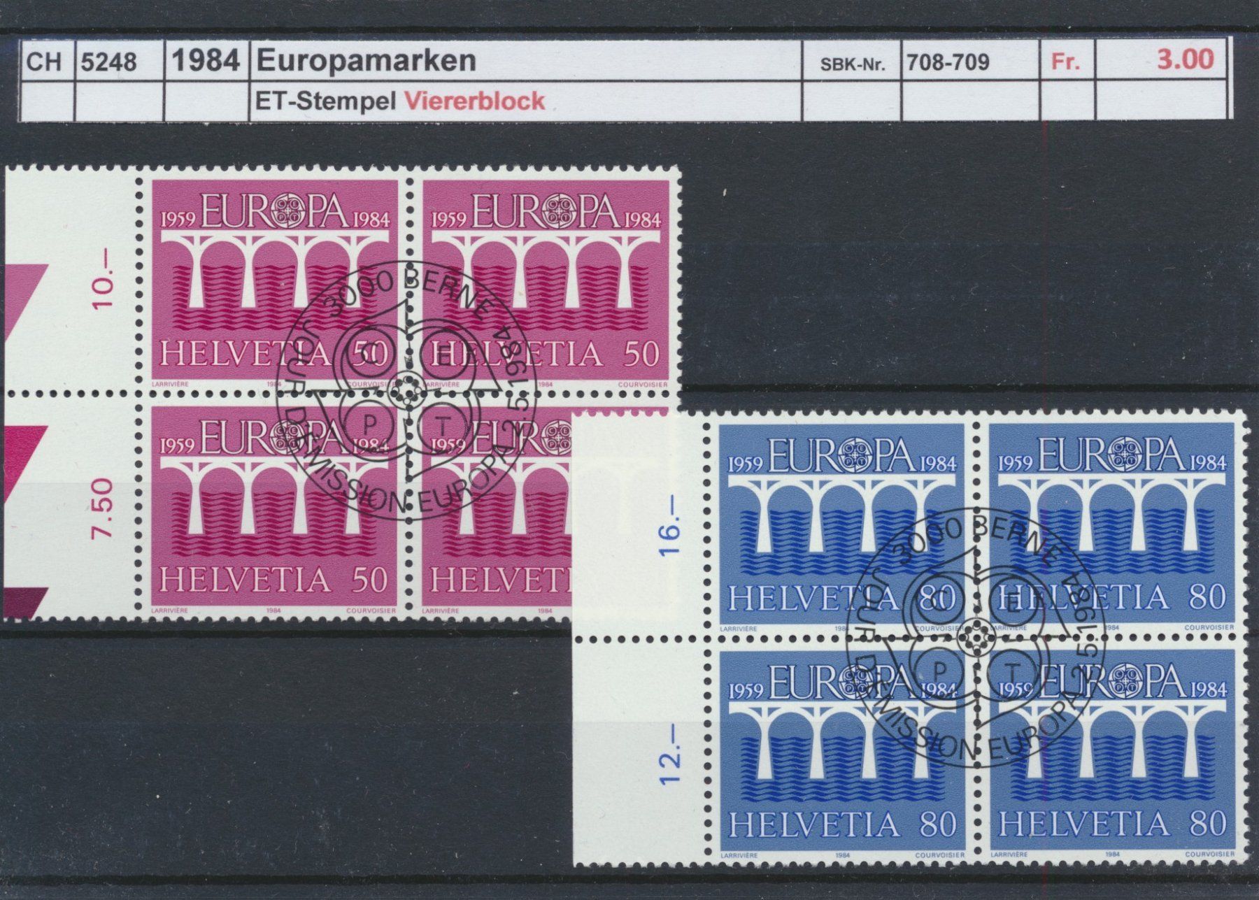 Alle Briefmarken: 1984 "Europamarken", Viererblock, ET - Stempel – Gebraucht aus Winterthur von Zupogeru