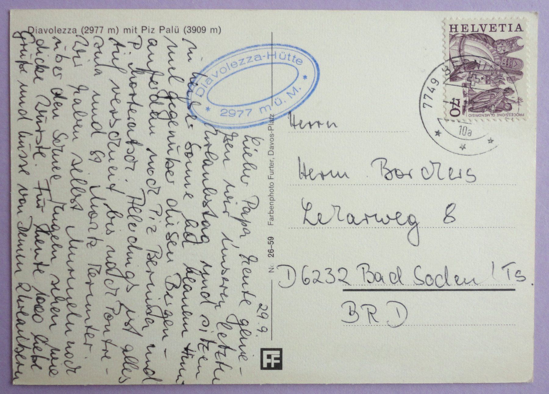 Cartoline postali: Diavolezza mit Piz Palü – Usato da Fétigny venduto da Billy2miny 1