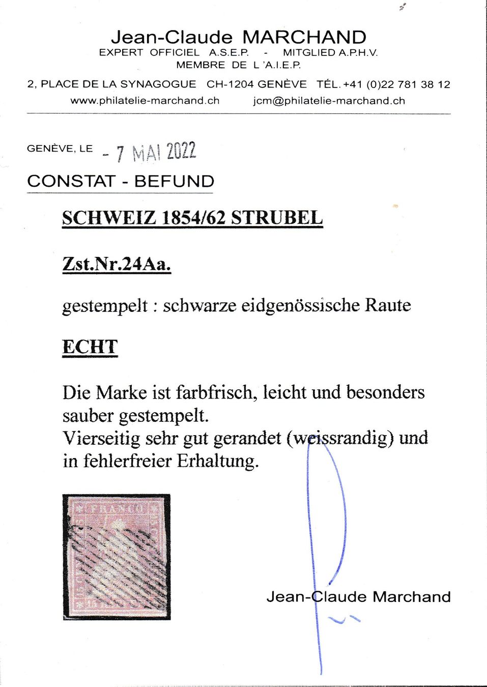 Tutti i francobolli: 1854/62 STRUBEL Zst.Nr.24Aa – Usato da geneve venduto da philatelie-marchand 1
