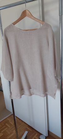Beige Leinen Sommer Shirt, weiter Schnitt