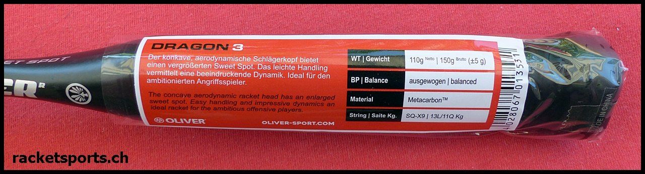Schläger: OLIVER DRAGON 3 / ÄUSSERST BELIEBTES SQUASHRACKET – Neu und originalverpackt aus Villnachern von racketsports 3