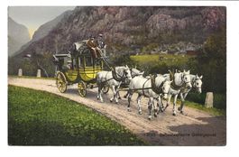 Schweizerische Gebirgspost - 5 spännige Postkutsche um 1915