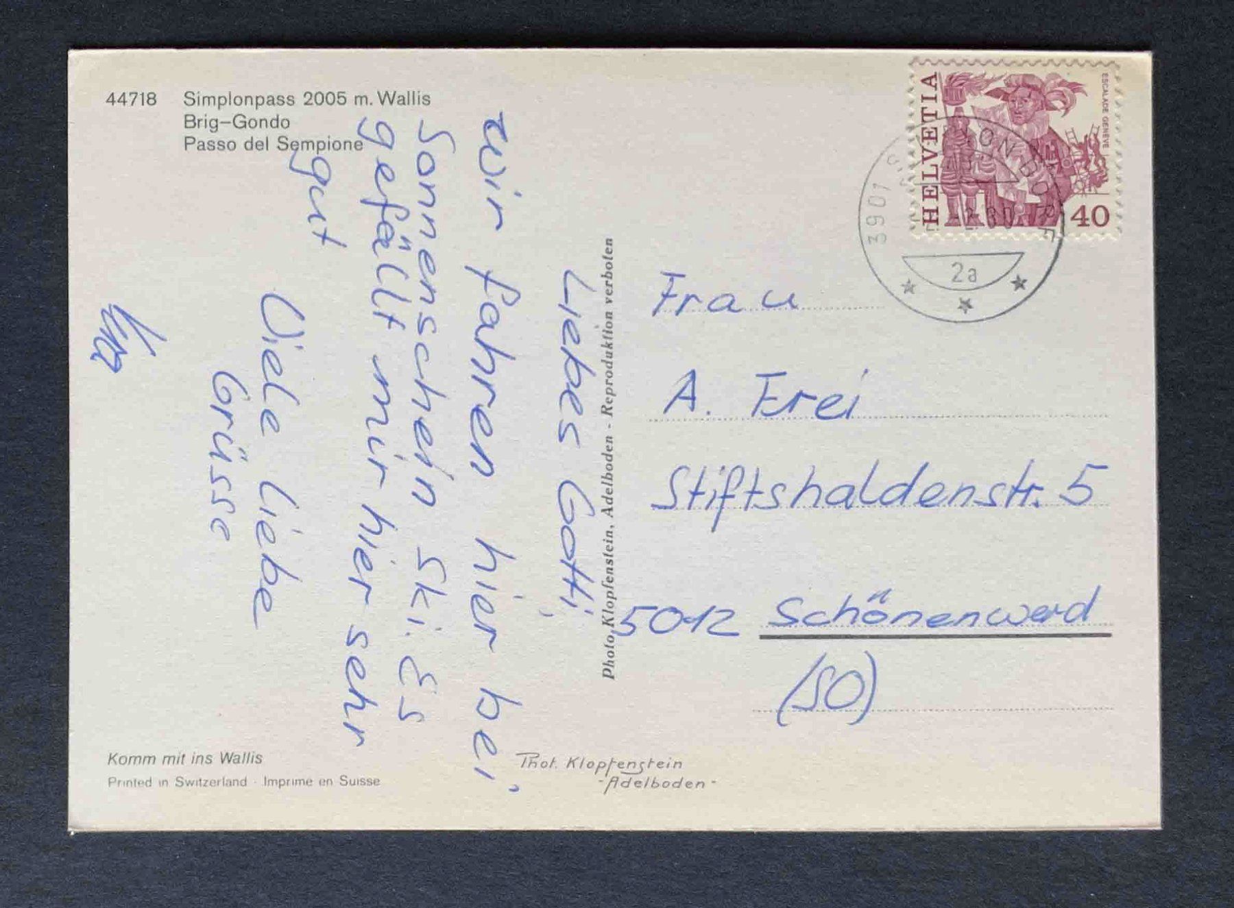 Ansichtskarten: AK Simplonpass Brig Gondo – Gebraucht aus Goldau von artelier1 1