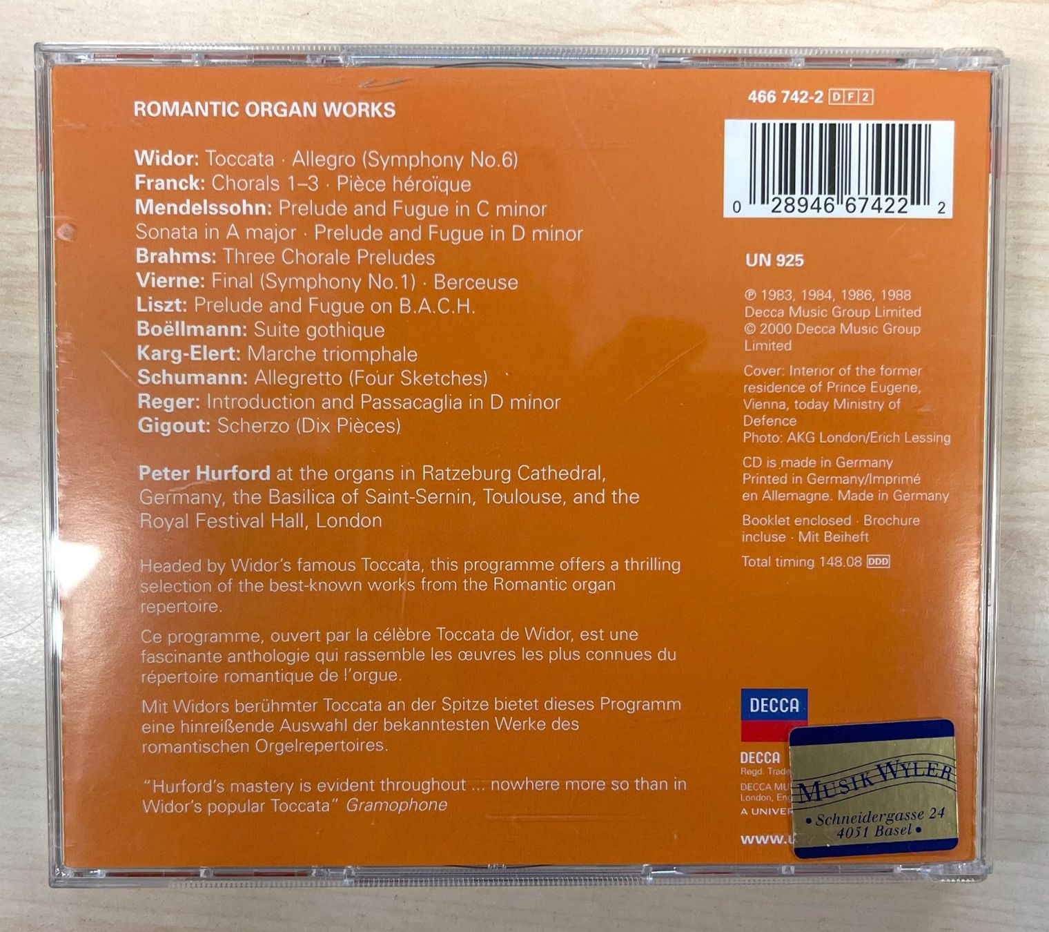 CD: Romantic Organ Works CD – Usato da Oftringen venduto da Vucki 1