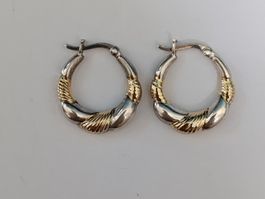 Boucles d'Oreilles Créoles Bicolores–Argent& plaquage or 24k