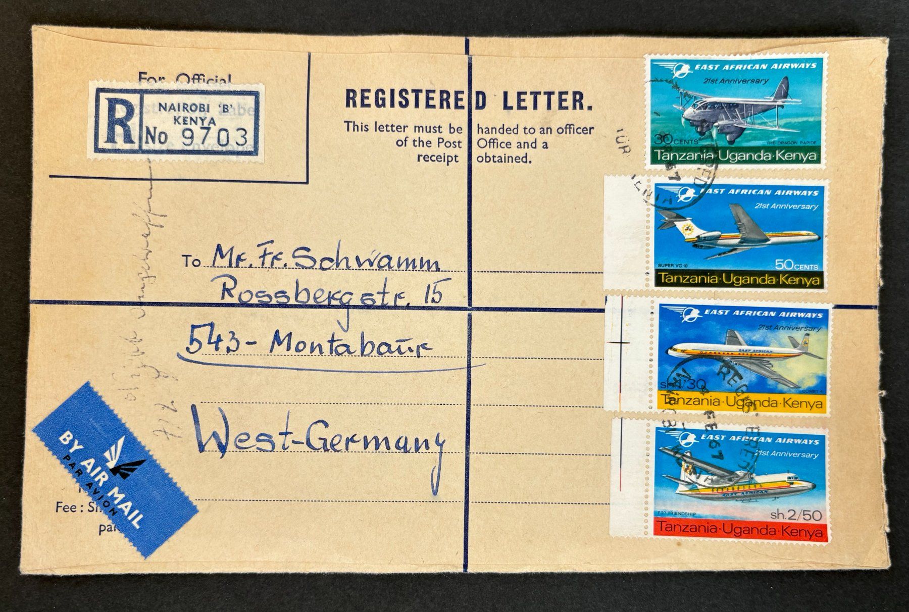 Tous les timbres: REGISTERED LETTER TANZANIA-UGANDA-KENYA – D'occasion à Ostermundigen par Wyatt-Earp