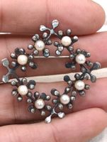 Art Deko 925er Silber Brosche mit natürliche Perlen um 1930j