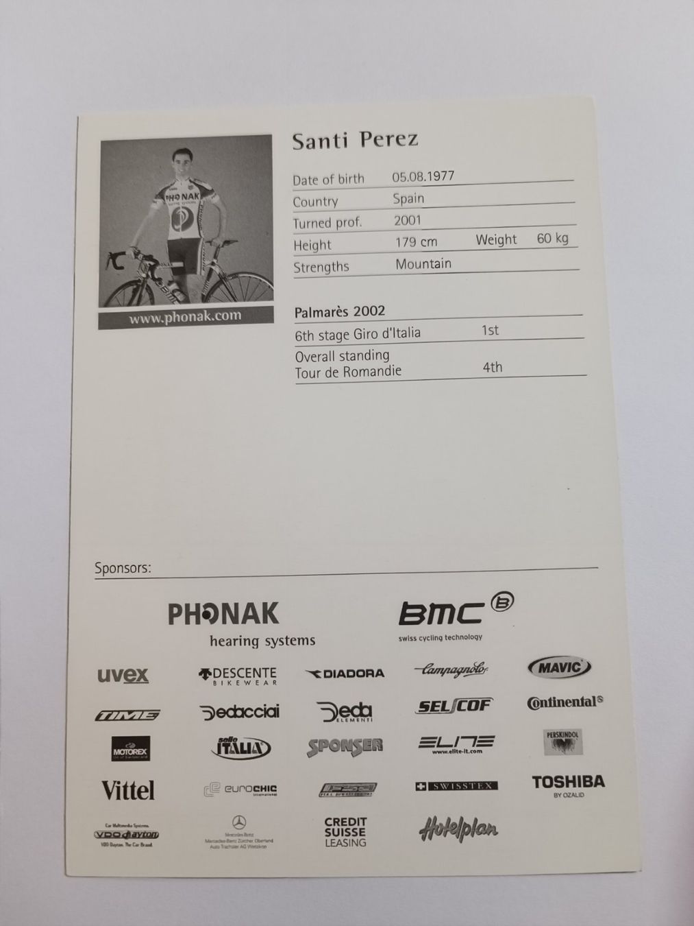 Autografi: Santi Perez - Rad - handsigniert – Usato da Menziken venduto da Autogramme 1