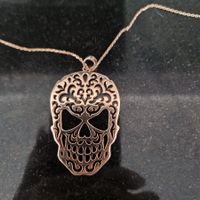 Kette mit Totenkopf Anhänger, 925 Rose-vergoldet, neuwertig