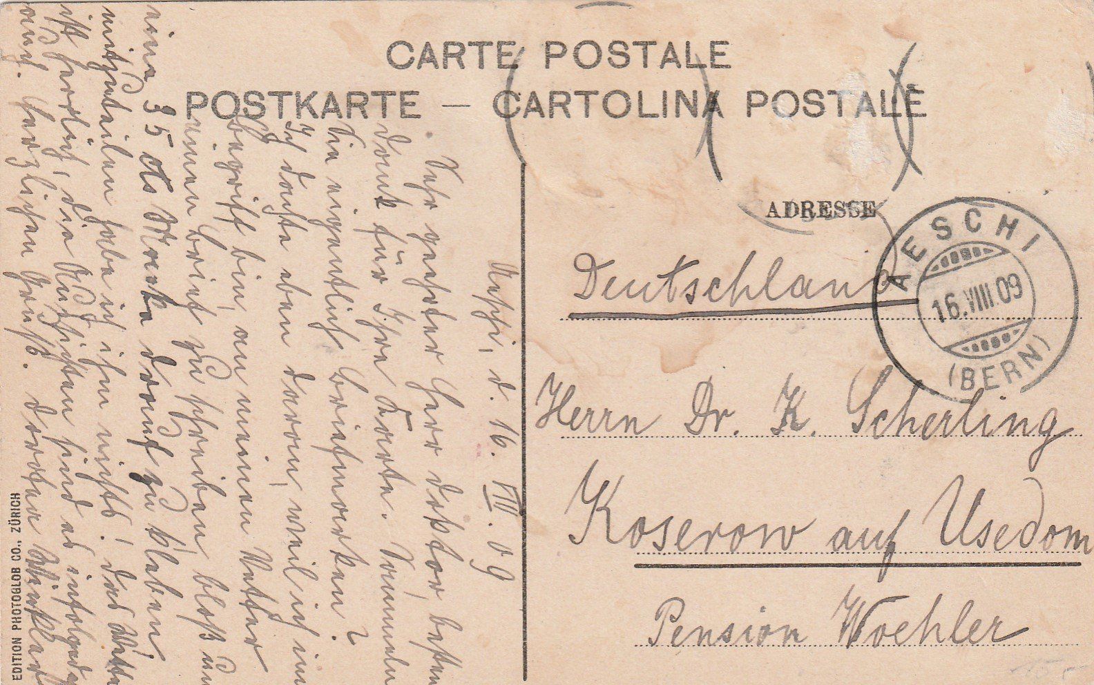 Cartoline postali: Aeschi -Karte gelaufen 1909 – Usato da uttwil venduto da Koehlerfred 1