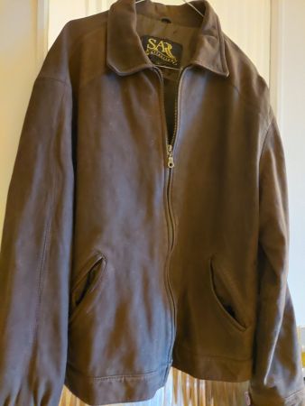 veste blouson brun en cuir daim brun  foncé  M -L 40 unisexe