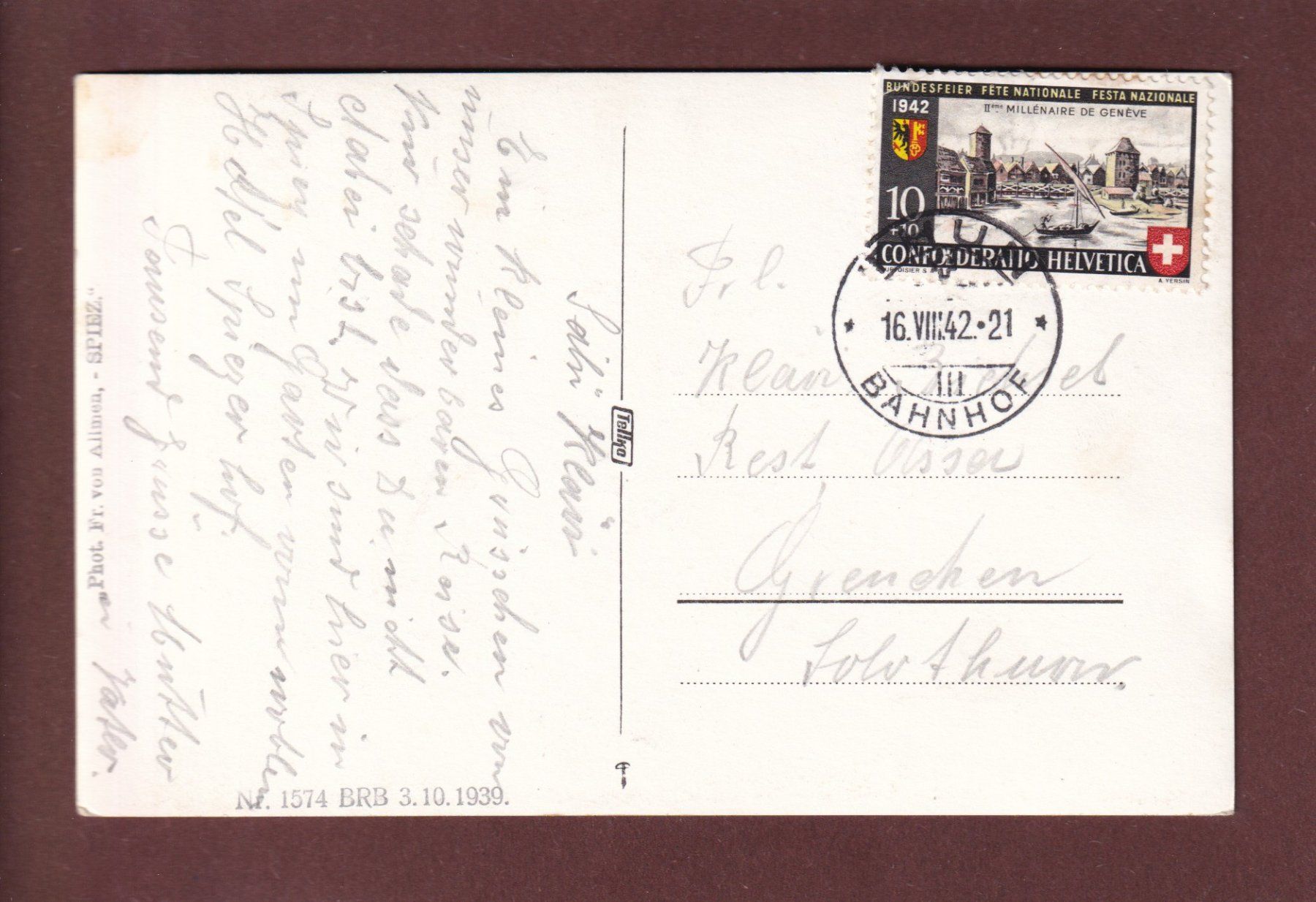 Ansichtskarten: Schloss SPIEZ - 1942 – Gebraucht aus Pully von nicecards 1