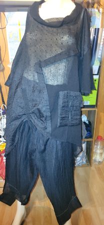 Damen 2 Teiler Bluse und Hose gr. XXL, schwarz, 50 % Leinen
