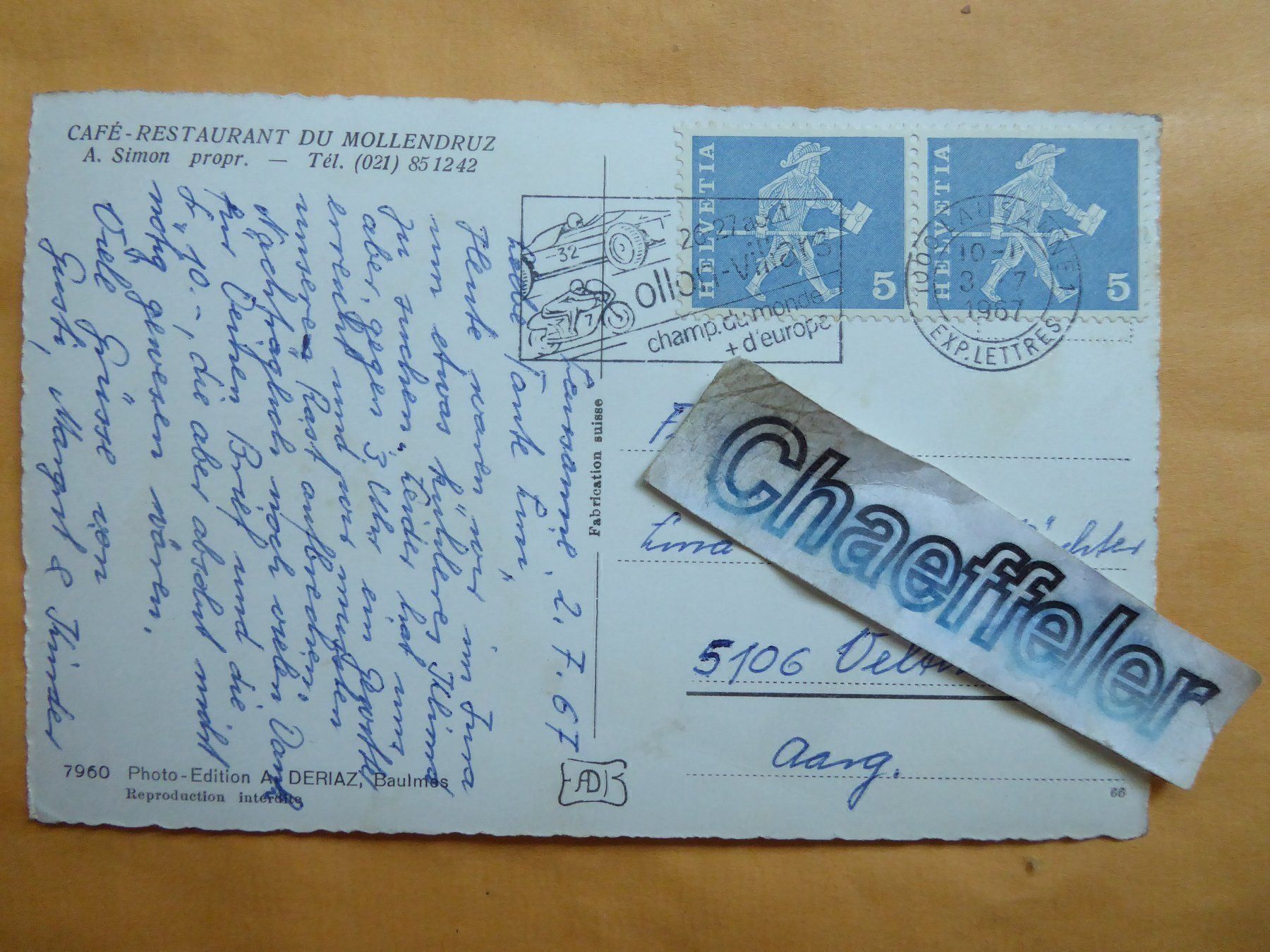 Cartoline postali: 1967 Café - Restaurant du Mollendruz – Usato da Zürich venduto da Chaeffeler 1