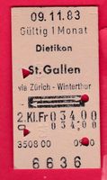 KARTON BILLETT, DIETIKON - ST.GALLEN, 2.KLASSE, RETOUR