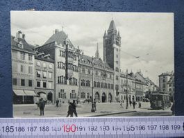 BASEL 1908 MARKTPLATZ BELEBT TRAM ANTIK AK BS