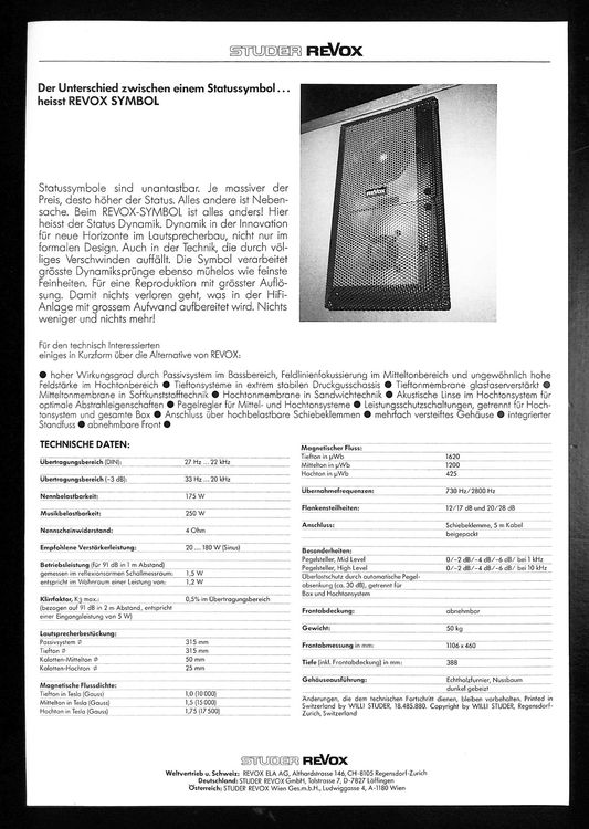 REVOX SYMBOL Hochleistungsmonitor STUDER REVOX ® Prospekt (Gebraucht ...