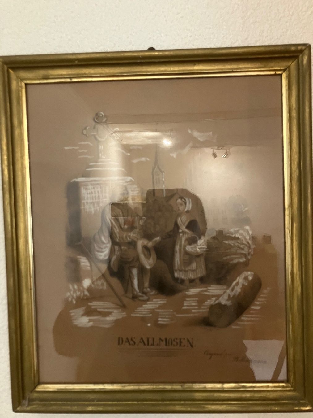 Poster & Bilder: Antikes Bild "Das Almosen" gold gerahmt PH. Hartmann – Gebraucht aus Schlieren von mvm01 1