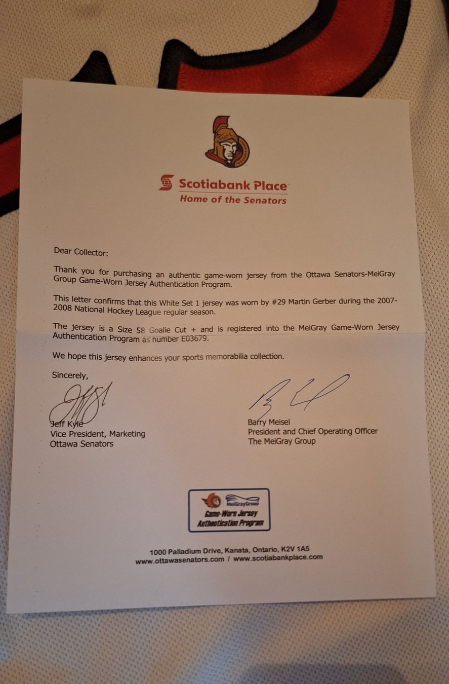 Reebok Leibchen & Hosen: MARTIN GERBER GAME WORN JERSEY OTTAWA SENATORS 2007 - 2008 – Gebraucht aus Vufflens-la-Ville von ClaudeGiroux1974 6