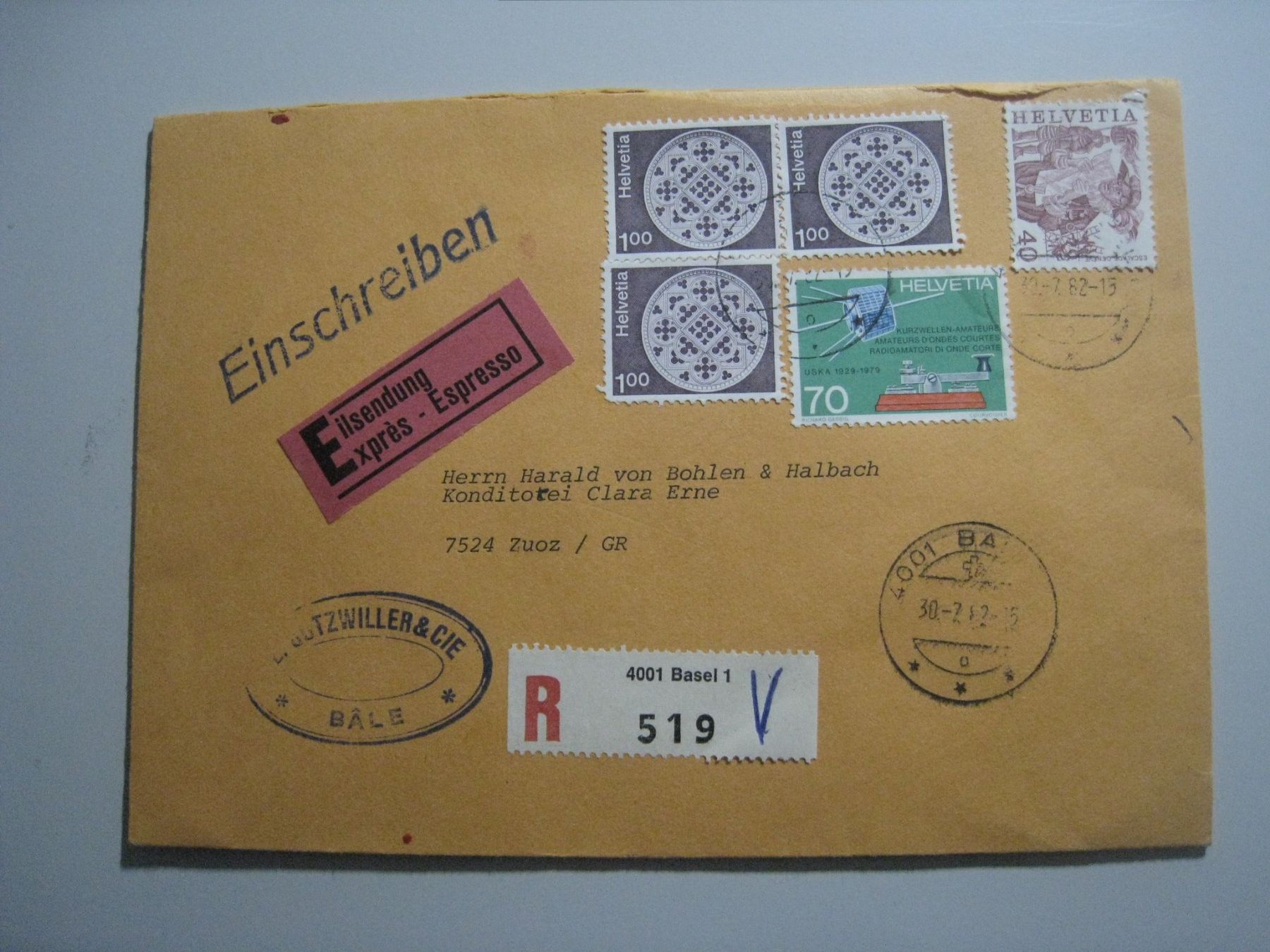 Stempel: Wachssiegel   Basel nach Zuoz – Gebraucht aus Aarwangen von Pinsel7890 1