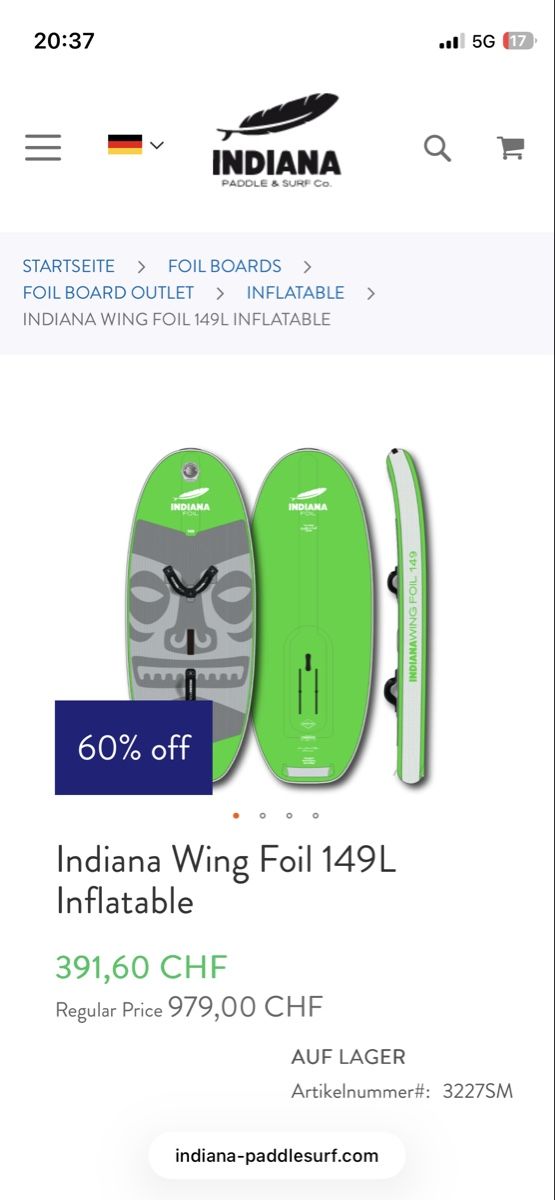 Indiana Tavole da surf e di nuoto: Wing Foil Board 129 Indiana inflatable  – Usato da Winterthur venduto da bsonic1 8