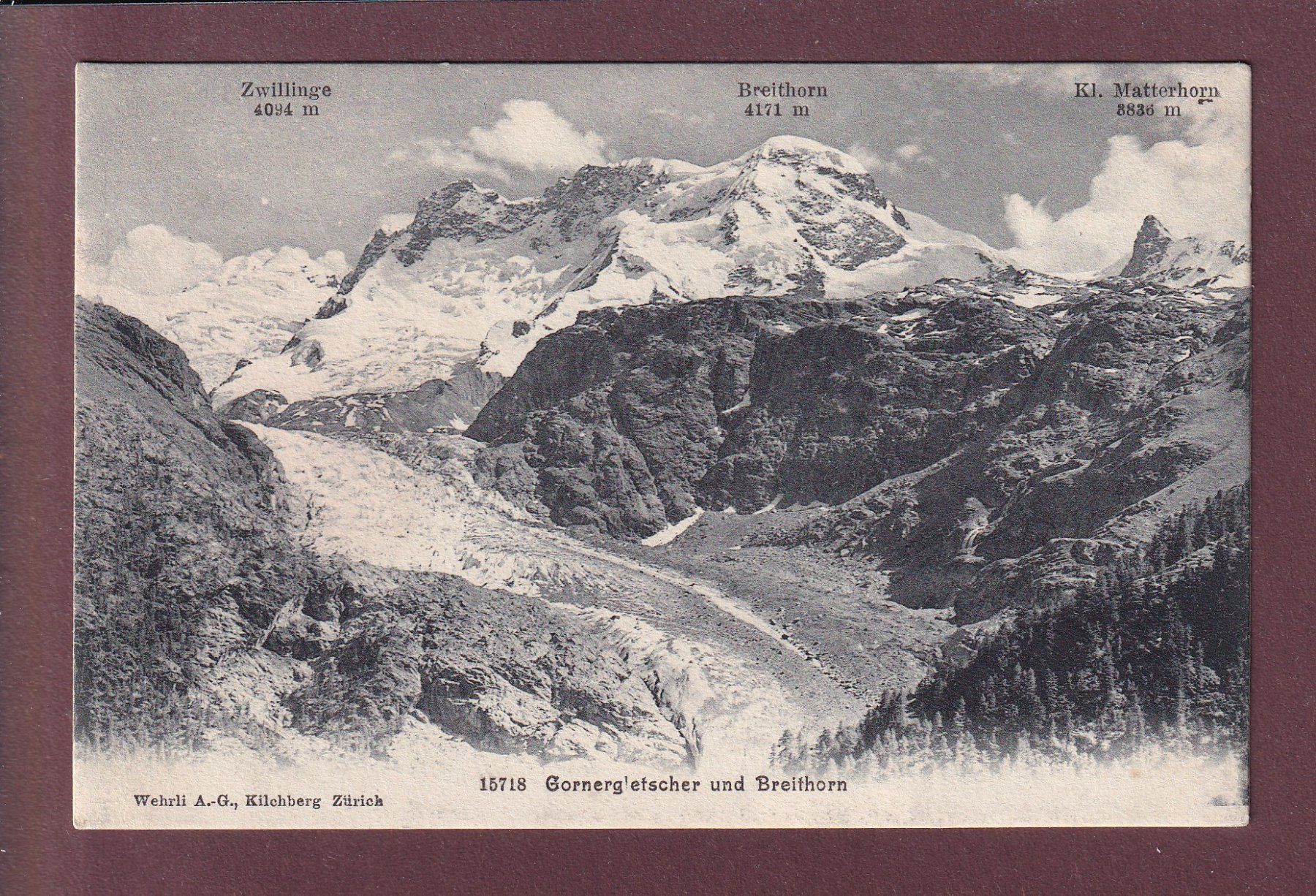 Cartoline postali: GORNERGLETSCHER - Breithorn - 1906 – Usato da Pully venduto da nicecards