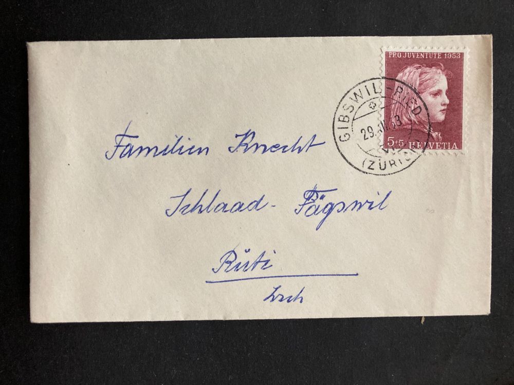 Schweiz 1953 Neujahrsgruss Briefli 5 Rp GIBSWIL-R. 29.XII.53 1