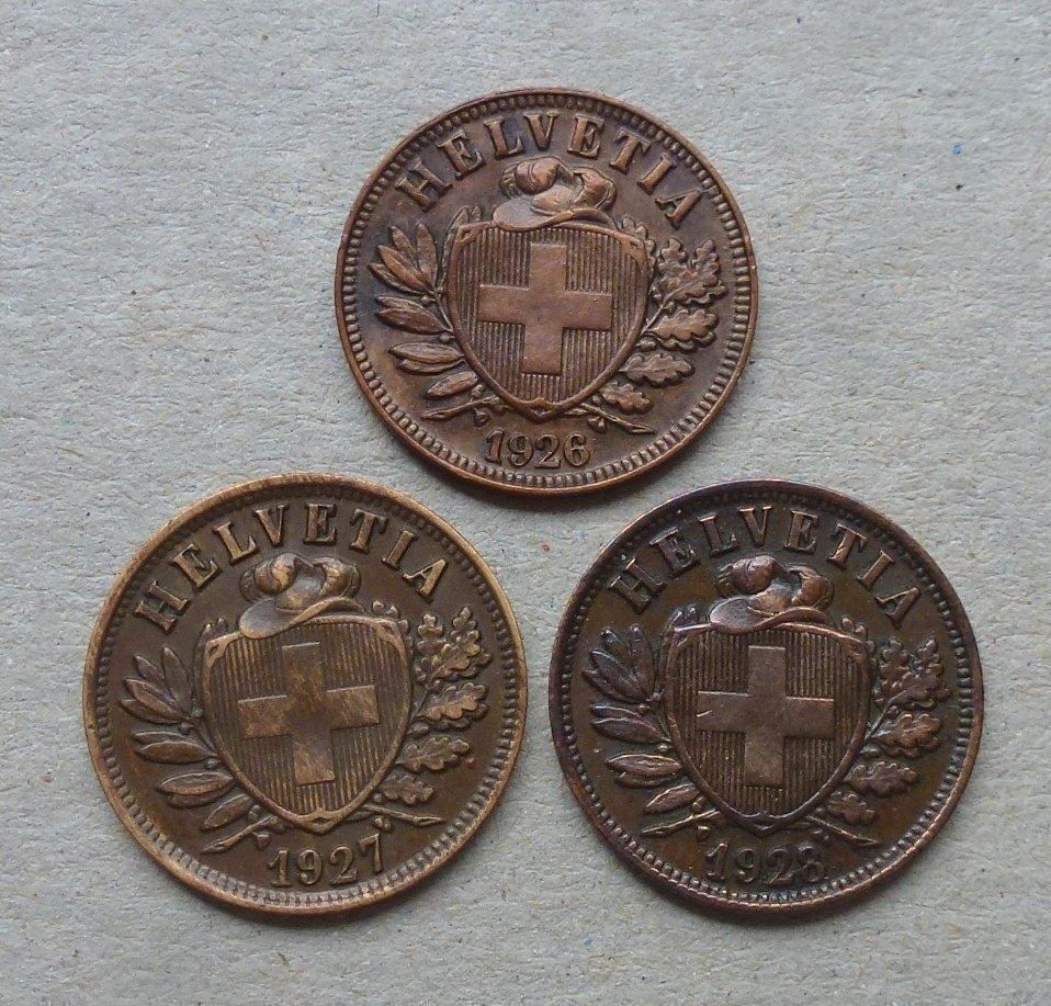 Tutti le monete: Lot ++ 2 Rappen 1926, 1927, 1928 – Usato da Walkringen venduto da Casablanca777