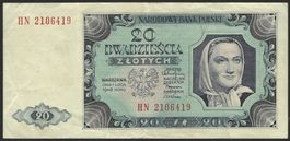 POLEN 1948 - 20 ZŁOTYCH - SEHR SCHOENE BANKNOTE - FAST UNZ.
