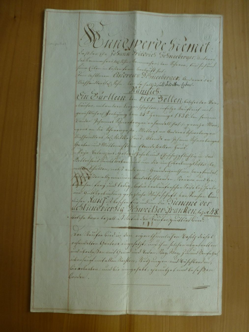 Documenti: Langenthal/ Schoren. 16. August 1832 – Usato da Bettlach venduto da 1saurer