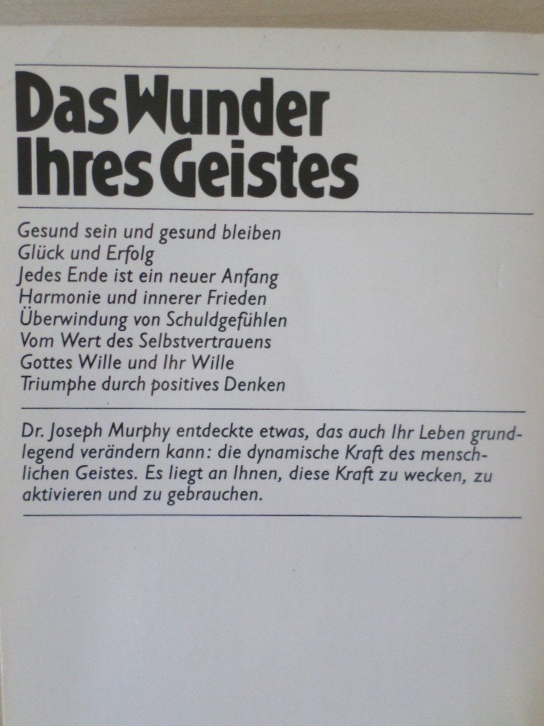 Libri: Das Wunder Ihres Geistes / Dr. Joseph Murphy – Usato da Liestal venduto da man_7bt6 1
