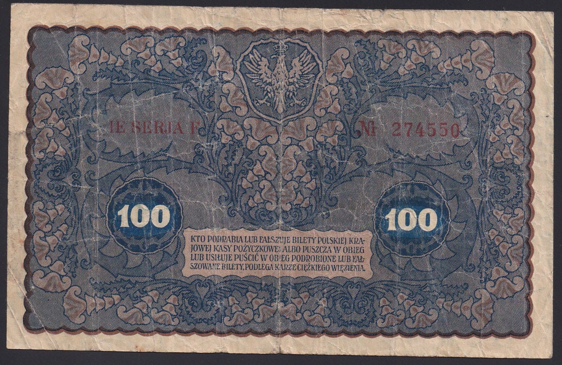 Banconote: Polen 100 Marek 1919 – Usato da Brugg AG venduto da banknoten_muesli 1