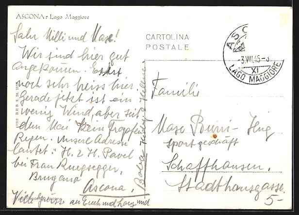 Ansichtskarten: Ascona /Lago Maggiore, Panorama mit Sege – Gebraucht aus Berlin von bartko-reher 1