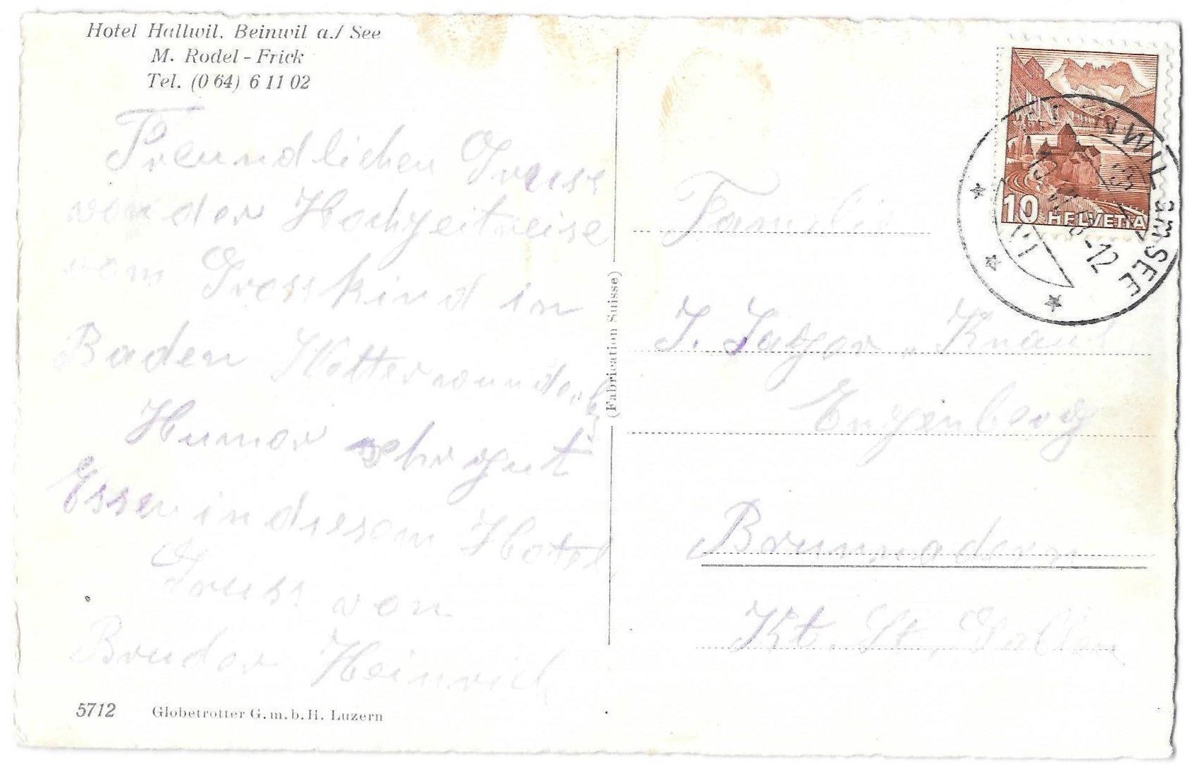 Cartoline postali: Beinwil am See Hotel Hallwil – Usato da Olten venduto da clotaldi 1