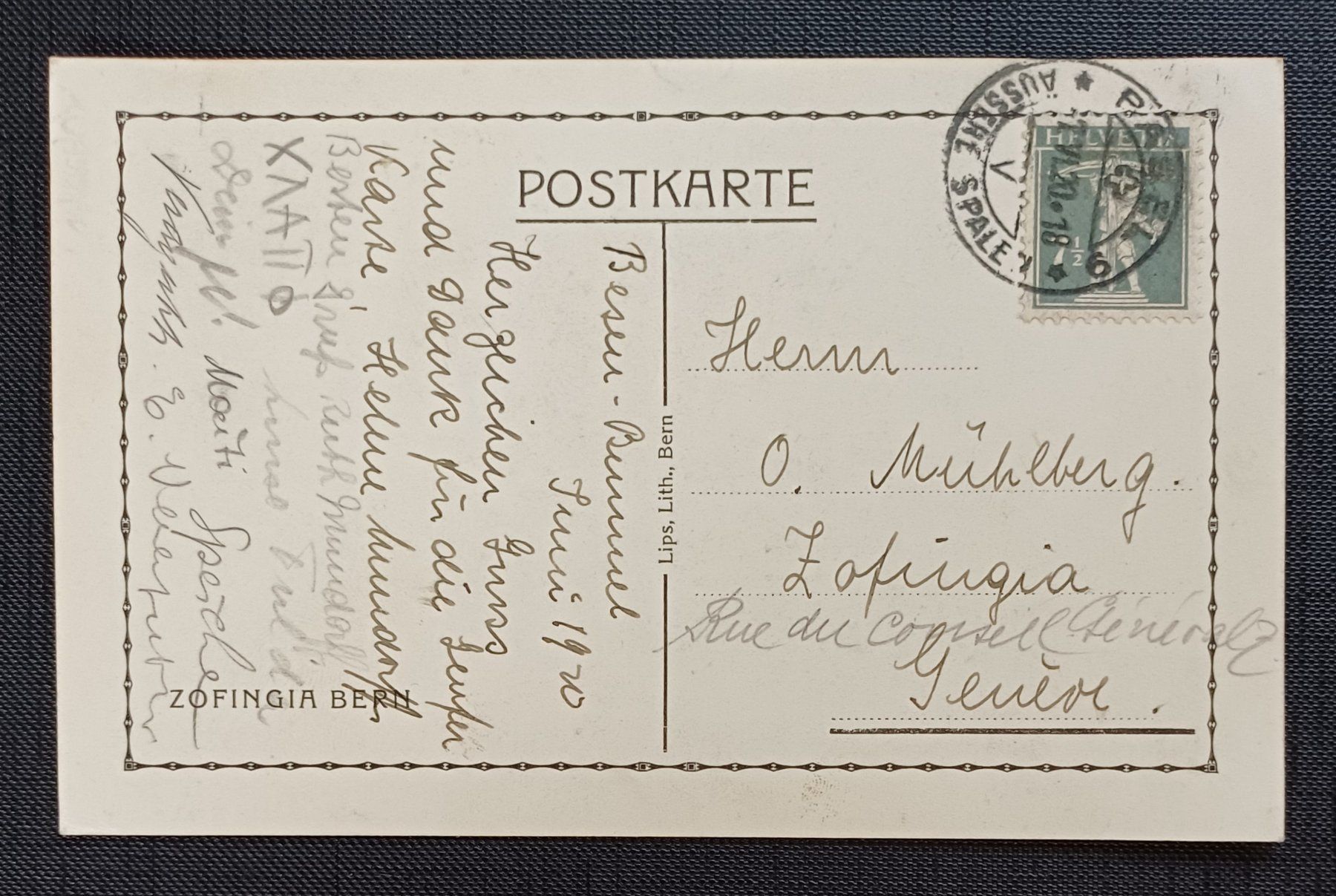 Cartoline postali: AK Studentika ZOFINGIA BERN Studenten 1920 – Usato da Brittnau venduto da simionius 1