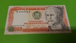 Peru 50000 Soles de Oro Geldschein, Jahrgang 1985, Top!