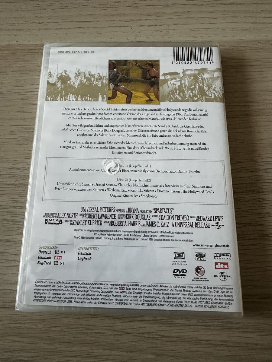 Tutti i DVDs: Spartacus DVD 2 Disc Special Edition originalverpackt – Usato da Hombrechtikon venduto da baersandro 1