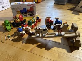  Holzspielzeug Set: Zug, Tiere, Raupe usw.